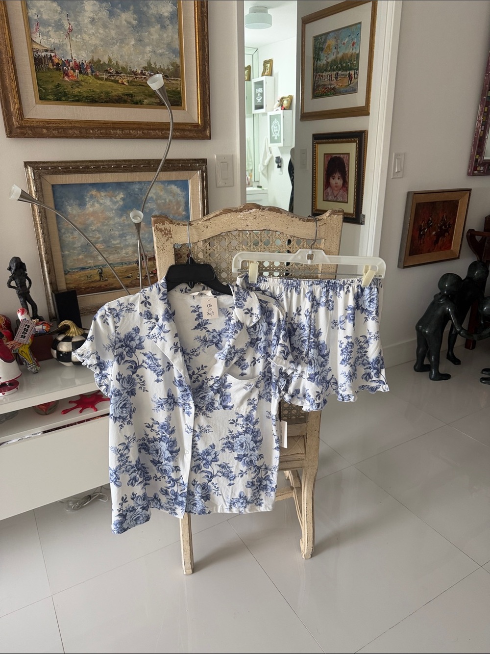 Laura Ashley White & Blue Floral Print Loungewear/Sleepwear/PJ Short Set